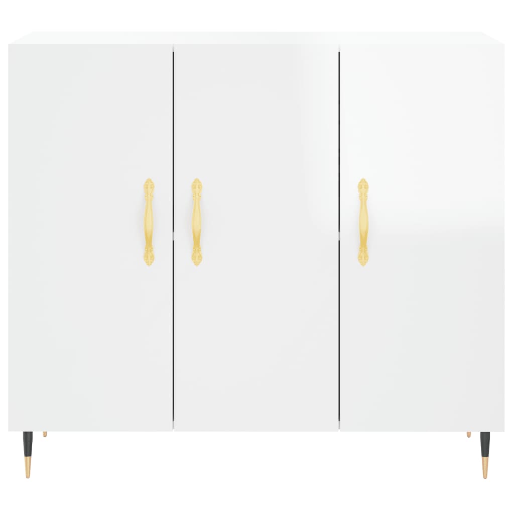 Credenza Bianco Lucido 90x34x80 cm in Legno Multistrato 828086