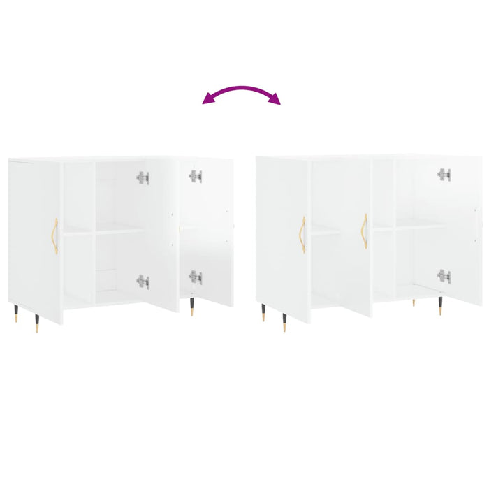 Credenza Bianco Lucido 90x34x80 cm in Legno Multistrato 828086