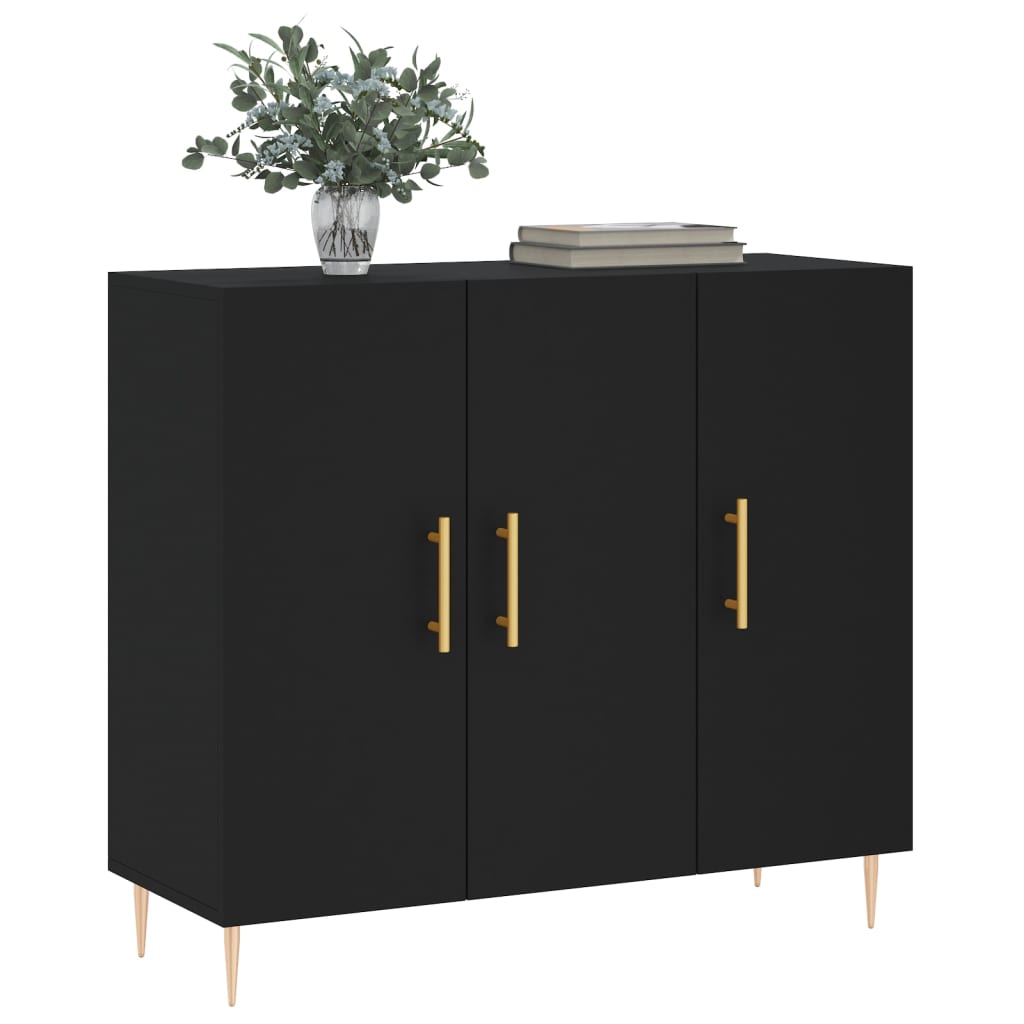 Credenza Nera 90x34x80 cm in Legno Multistrato 828093