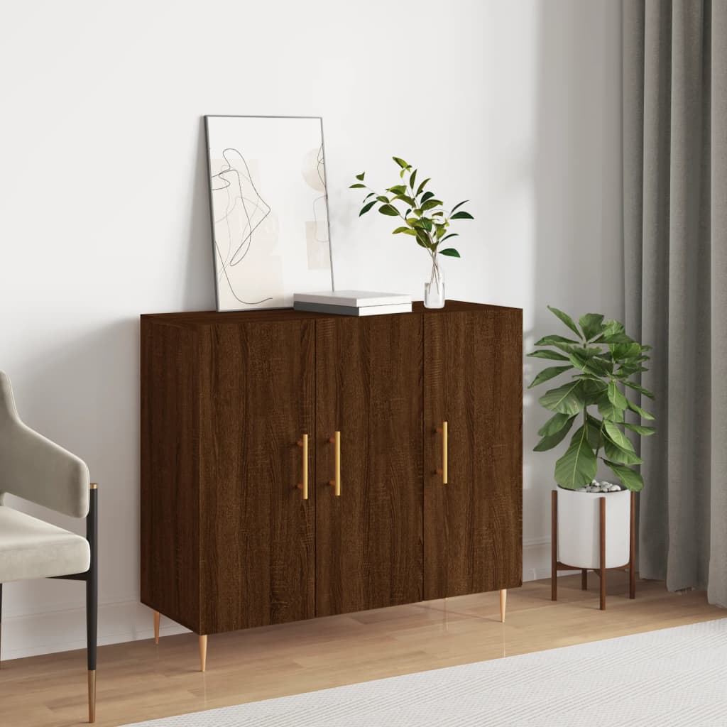 Credenza Rovere Marrone 90x34x80 cm in Legno Multistrato 828099