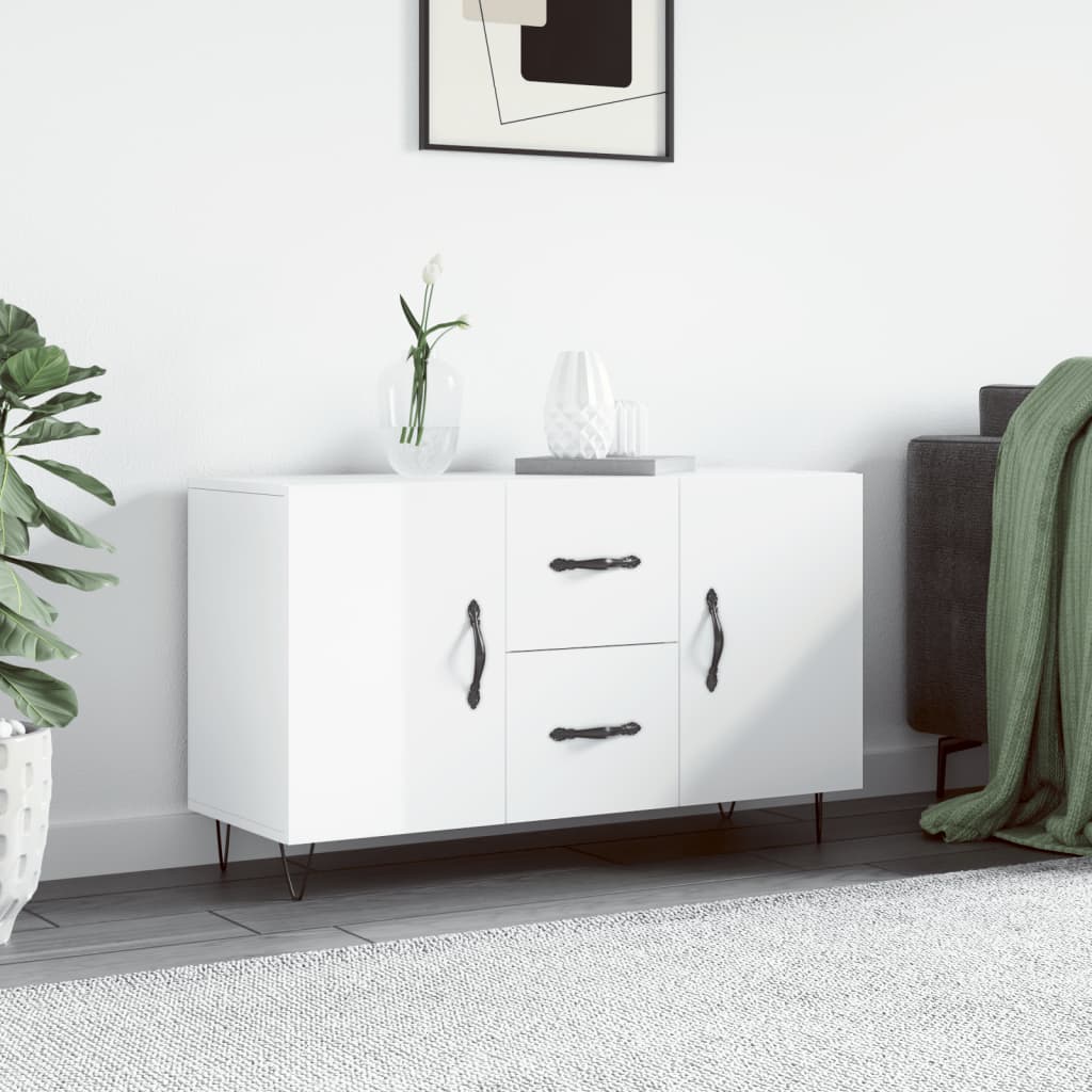 Credenza Bianco Lucido 100x36x60 cm in Legno Multistrato 828166