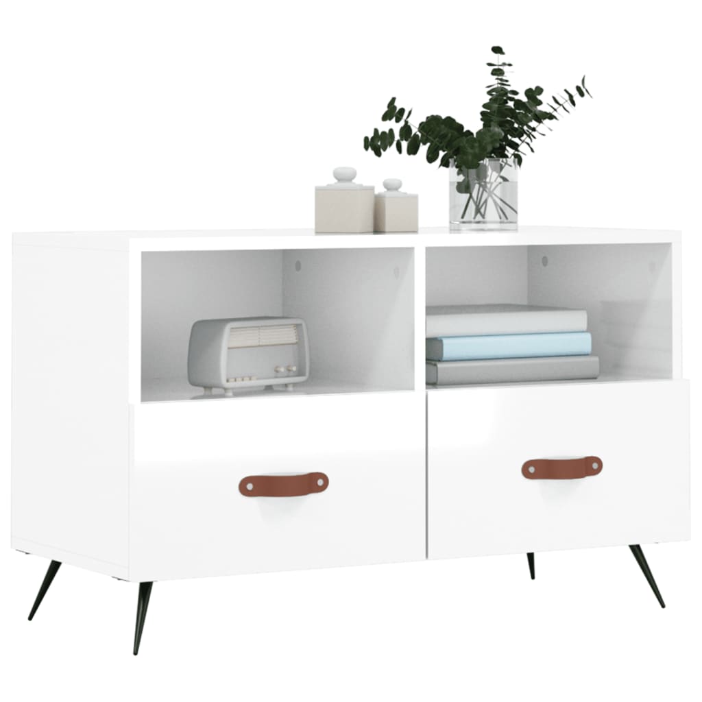 Mobile Porta TV Bianco Lucido 80x36x50 cm in Legno Multistrato 828942