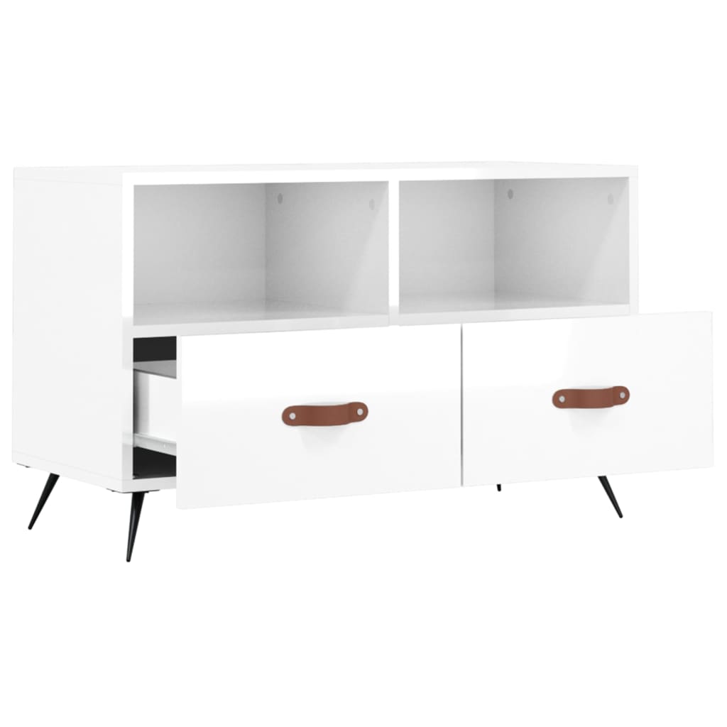 Mobile Porta TV Bianco Lucido 80x36x50 cm in Legno Multistrato 828942