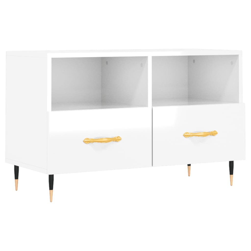 Mobile Porta TV Bianco Lucido 80x36x50 cm in Legno Multistrato 828950