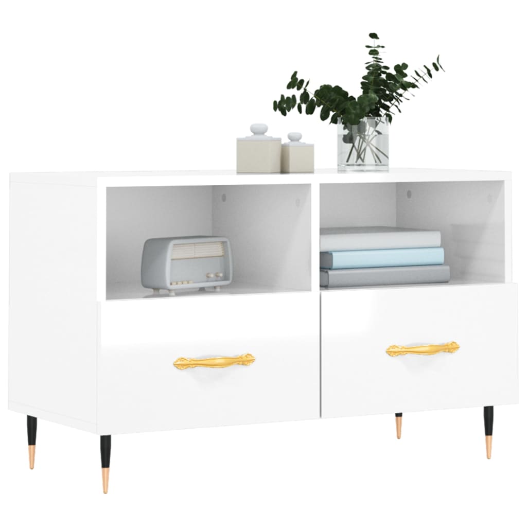 Mobile Porta TV Bianco Lucido 80x36x50 cm in Legno Multistratocod mxl 103889