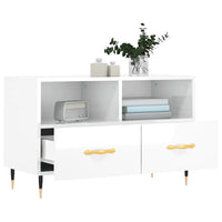 Mobile Porta TV Bianco Lucido 80x36x50 cm in Legno Multistrato 828950