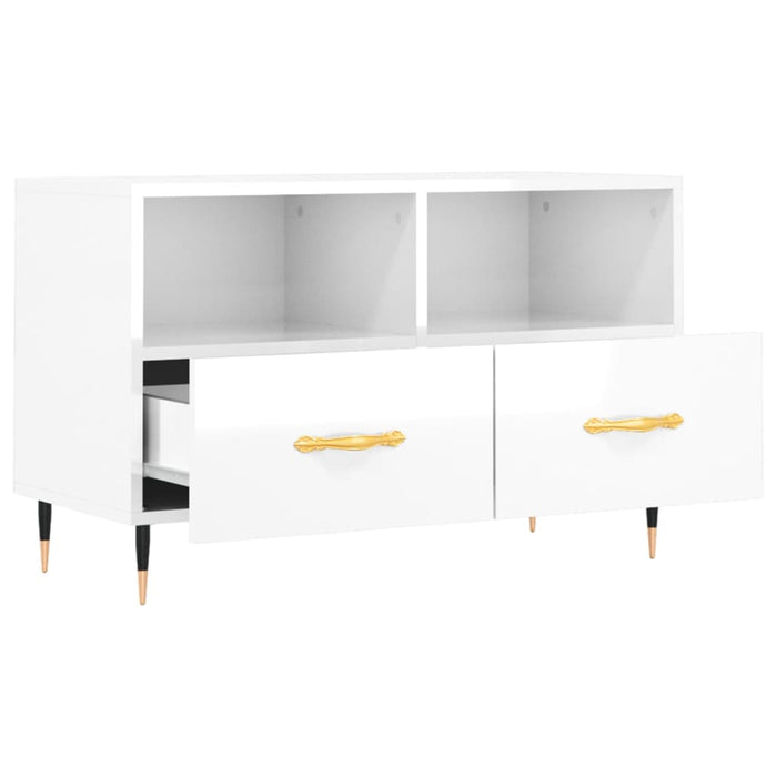 Mobile Porta TV Bianco Lucido 80x36x50 cm in Legno Multistrato 828950