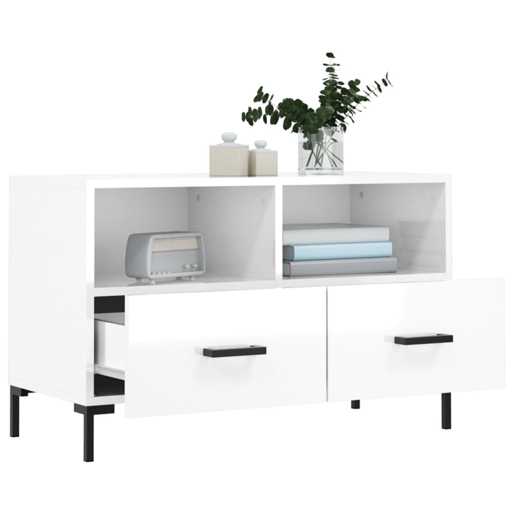 Mobile Porta TV Bianco Lucido 80x36x50 cm in Legno Multistrato 828974