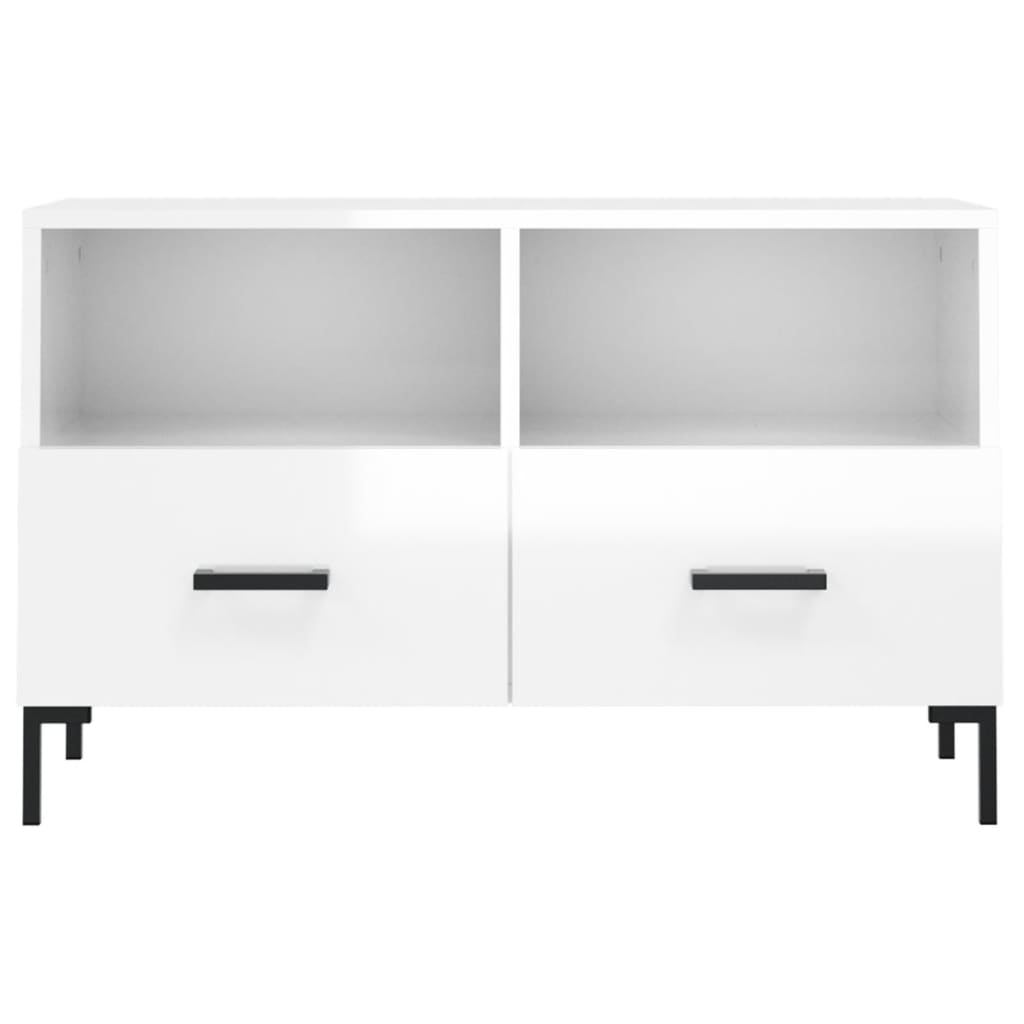 Mobile Porta TV Bianco Lucido 80x36x50 cm in Legno Multistrato 828974