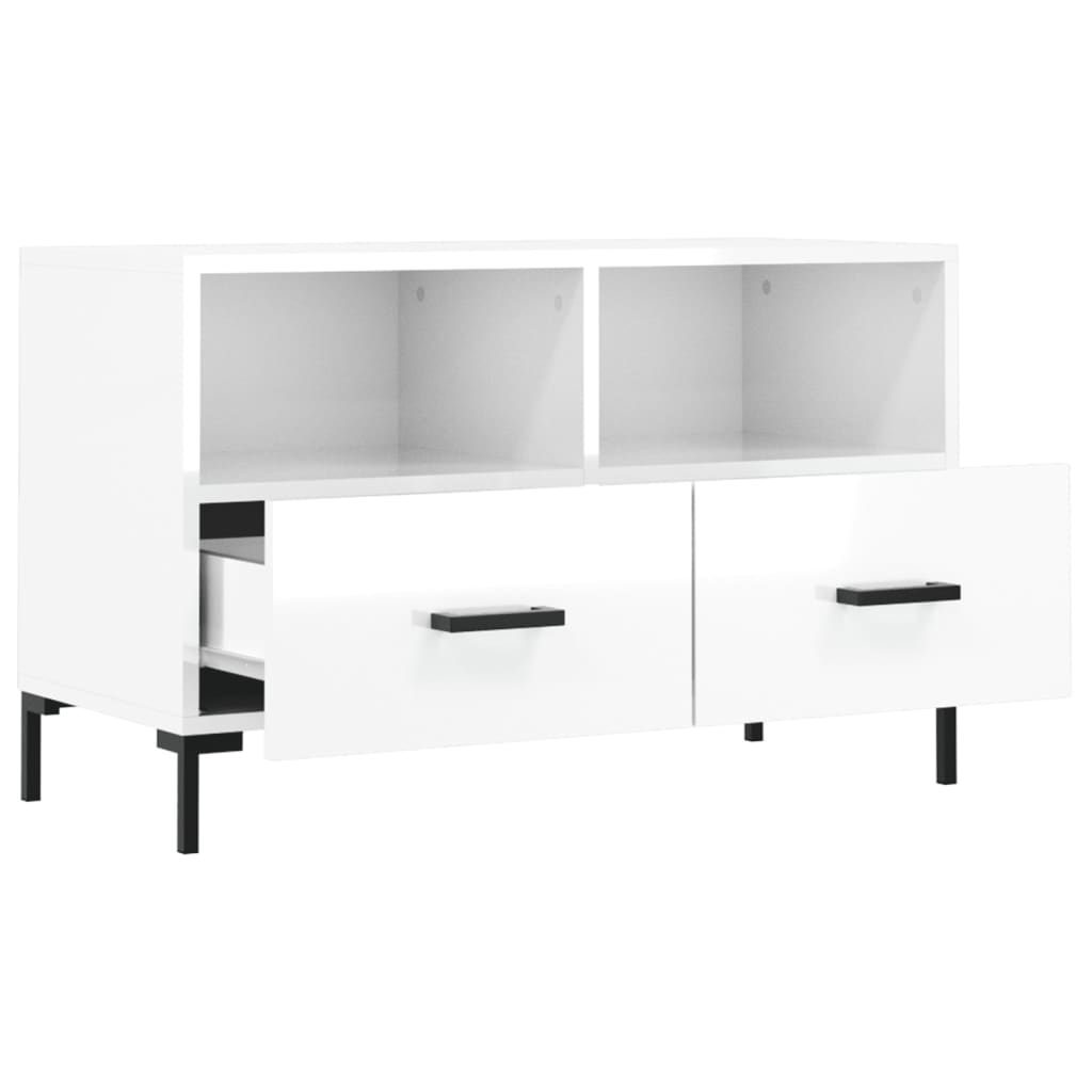 Mobile Porta TV Bianco Lucido 80x36x50 cm in Legno Multistrato 828974