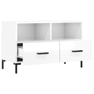 Mobile Porta TV Bianco Lucido 80x36x50 cm in Legno Multistrato 828974