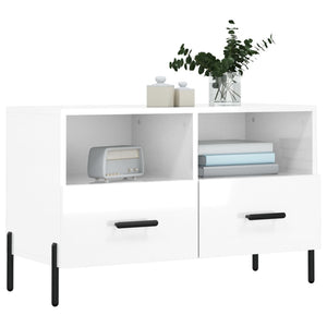 Mobile Porta TV Bianco Lucido 80x36x50 cm in Legno Multistrato 828982