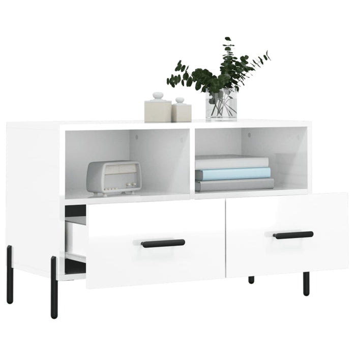 Mobile Porta TV Bianco Lucido 80x36x50 cm in Legno Multistrato 828982