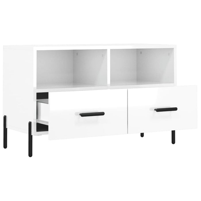 Mobile Porta TV Bianco Lucido 80x36x50 cm in Legno Multistrato 828982