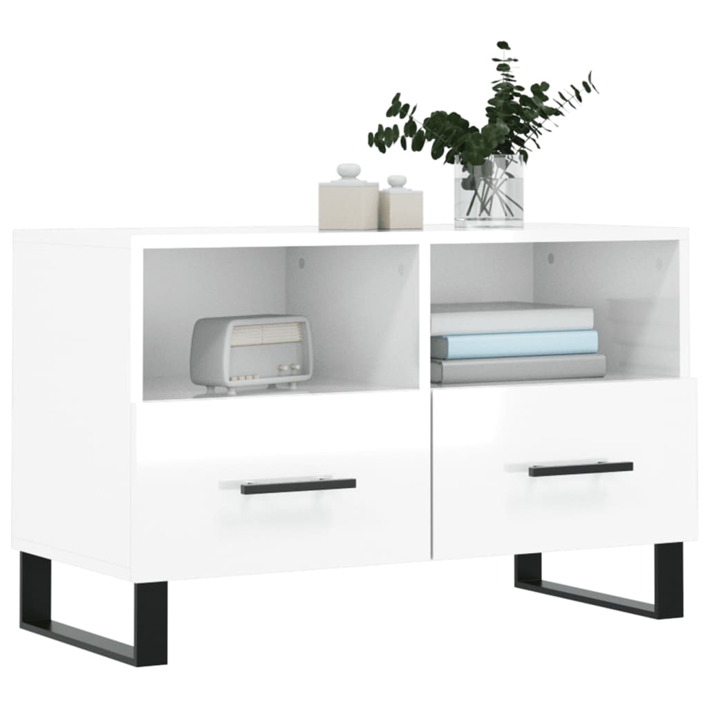 Mobile Porta TV Bianco Lucido 80x36x50 cm in Legno Multistrato 828998