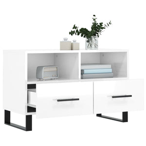 Mobile Porta TV Bianco Lucido 80x36x50 cm in Legno Multistrato 828998