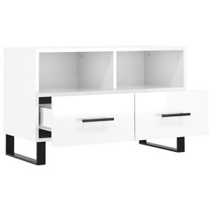 Mobile Porta TV Bianco Lucido 80x36x50 cm in Legno Multistrato 828998