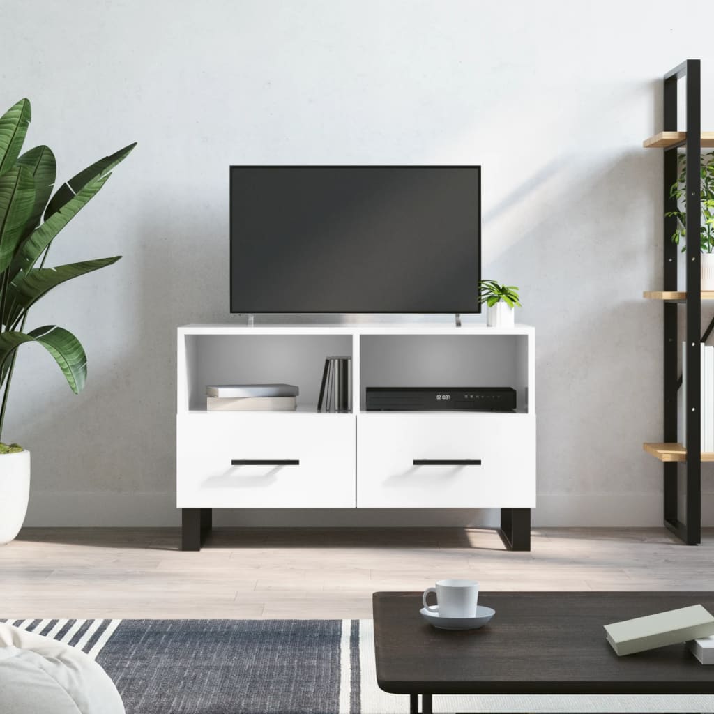 Mobile Porta TV Bianco Lucido 80x36x50 cm in Legno Multistrato 828998