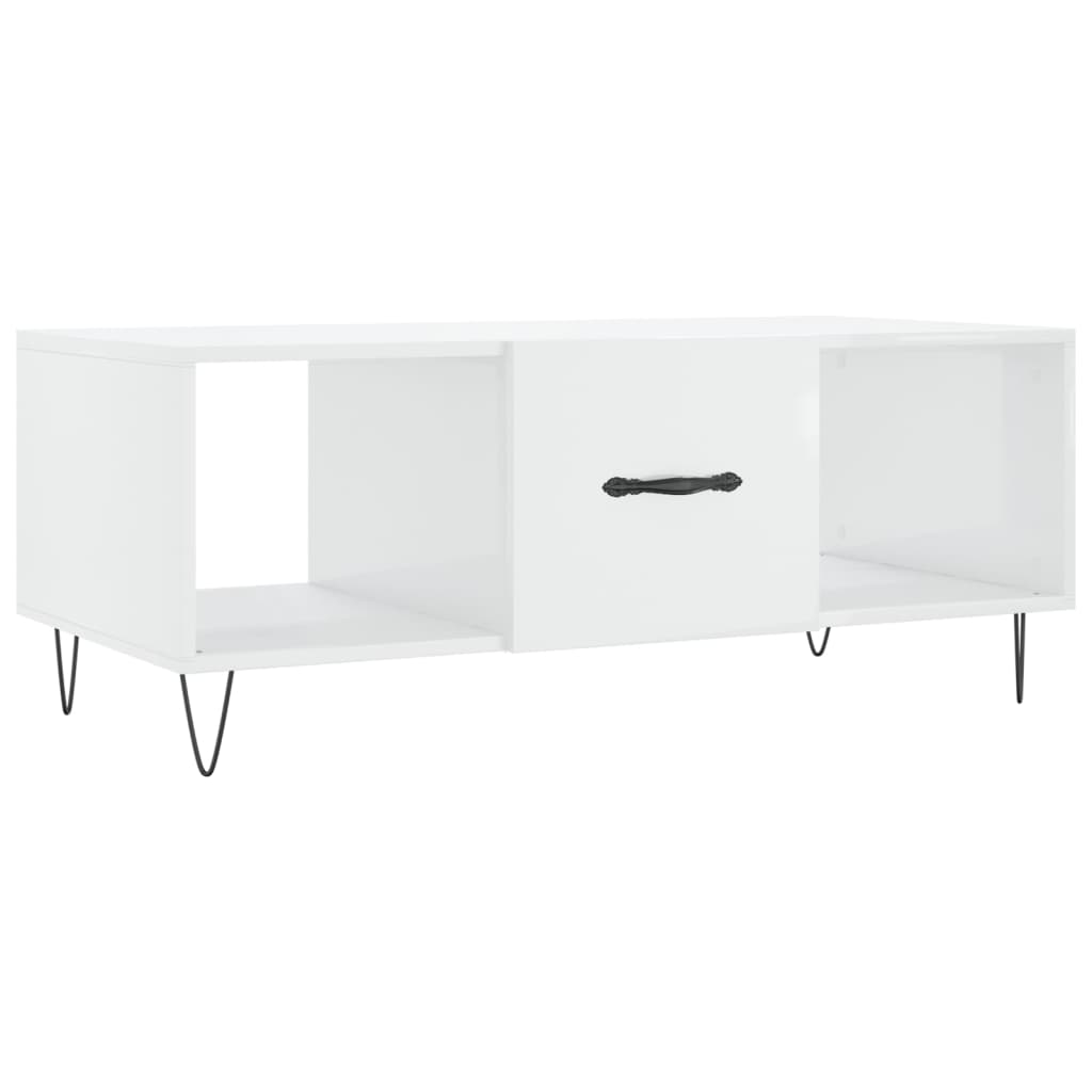 Tavolino da Salotto Bianco Lucido 102x50x40cm Legno Multistrato 829294