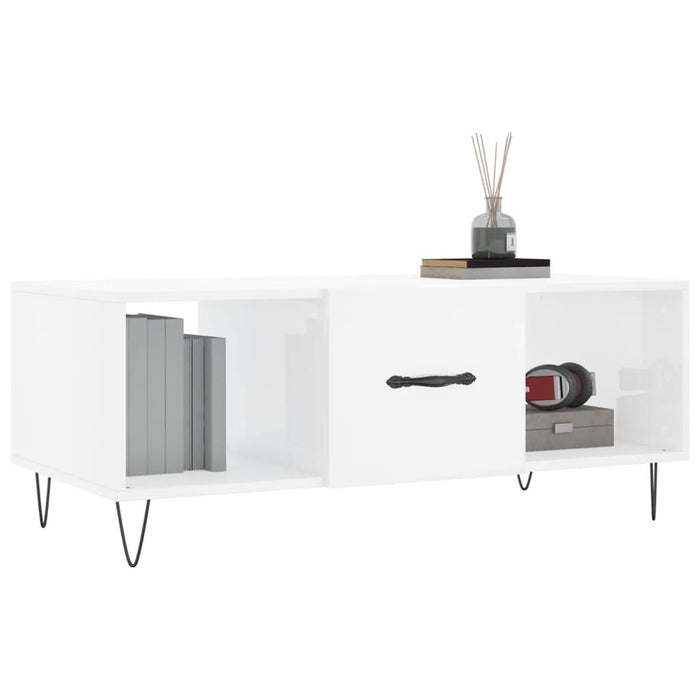 Tavolino da Salotto Bianco Lucido 102x50x40cm Legno Multistrato 829294