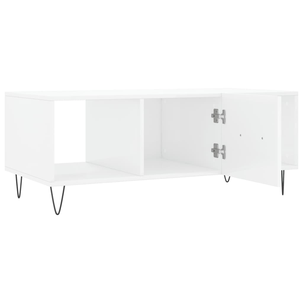 Tavolino da Salotto Bianco Lucido 102x50x40cm Legno Multistrato 829294