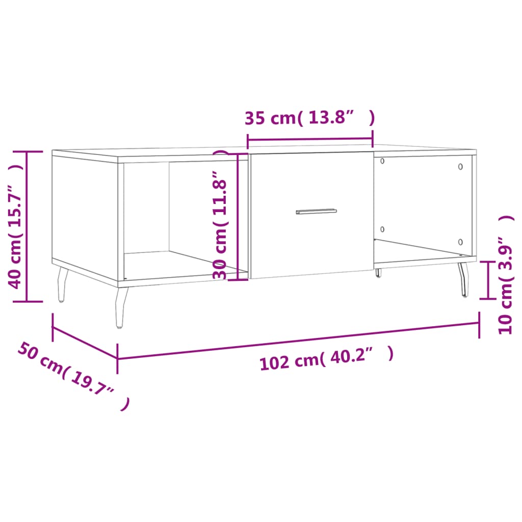 Tavolino da Salotto Bianco 102x50x40 cm in Legno Multistrato 829316