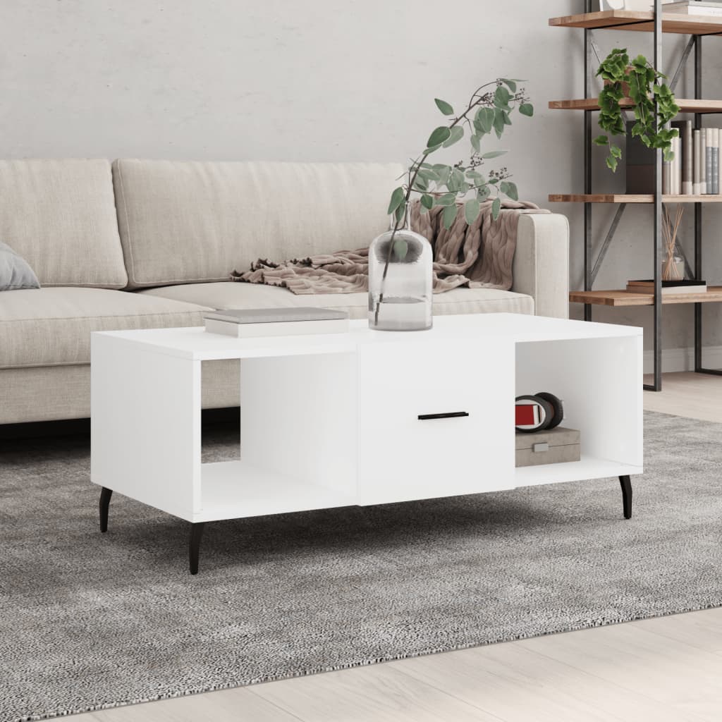 Tavolino da Salotto Bianco 102x50x40 cm in Legno Multistrato 829316