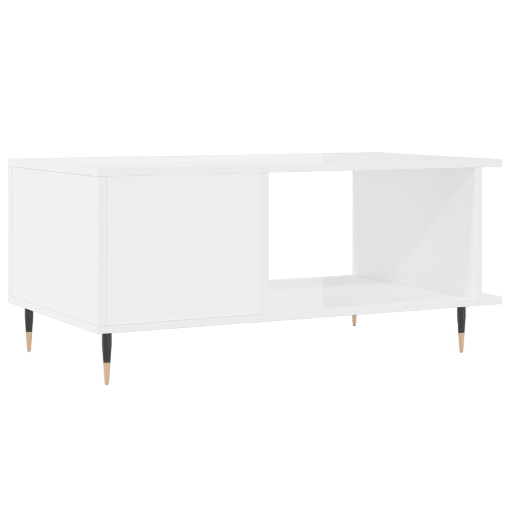 Tavolino da Salotto Bianco Lucido 90x50x40 cm Legno Multistrato 829470