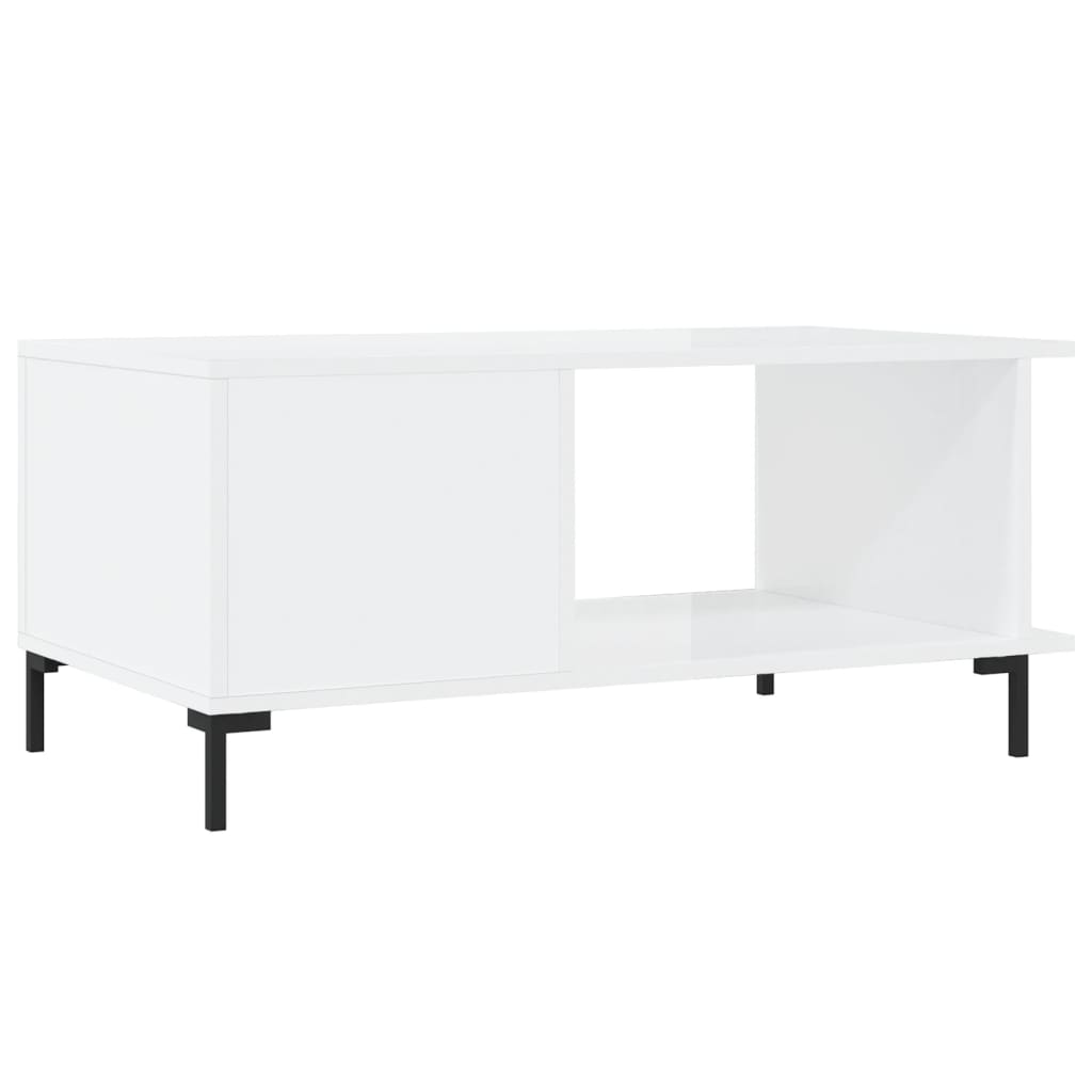 Tavolino da Salotto Bianco Lucido 90x50x40 cm Legno Multistrato 829494