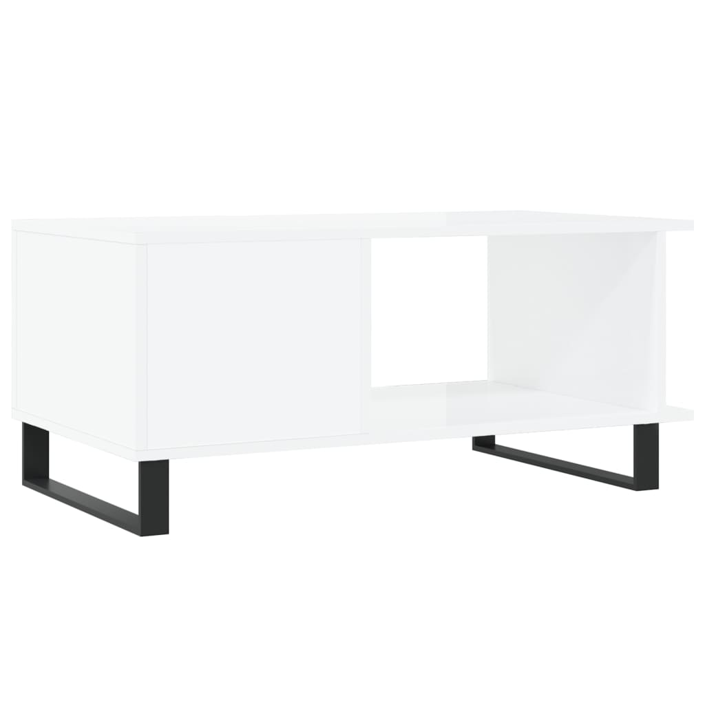 Tavolino da Salotto Bianco Lucido 90x50x40 cm Legno Multistrato 829510