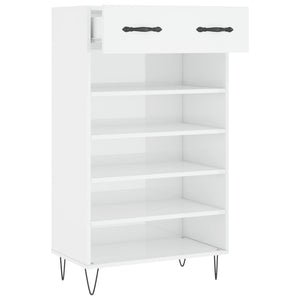 Scarpiera Bianco Lucido 60x35x105 cm in Legno Multistrato 829606