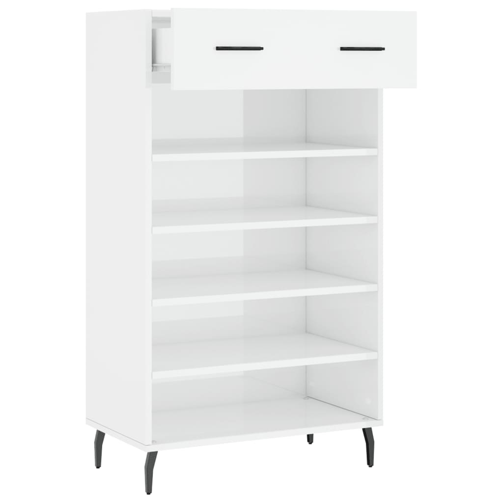 Scarpiera Bianco Lucido 60x35x105 cm in Legno Multistrato 829630