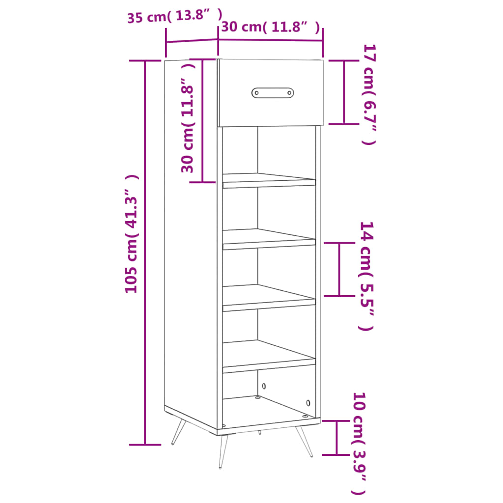 Scarpiera Bianca 30x35x105 cm in Legno Multistrato 829644