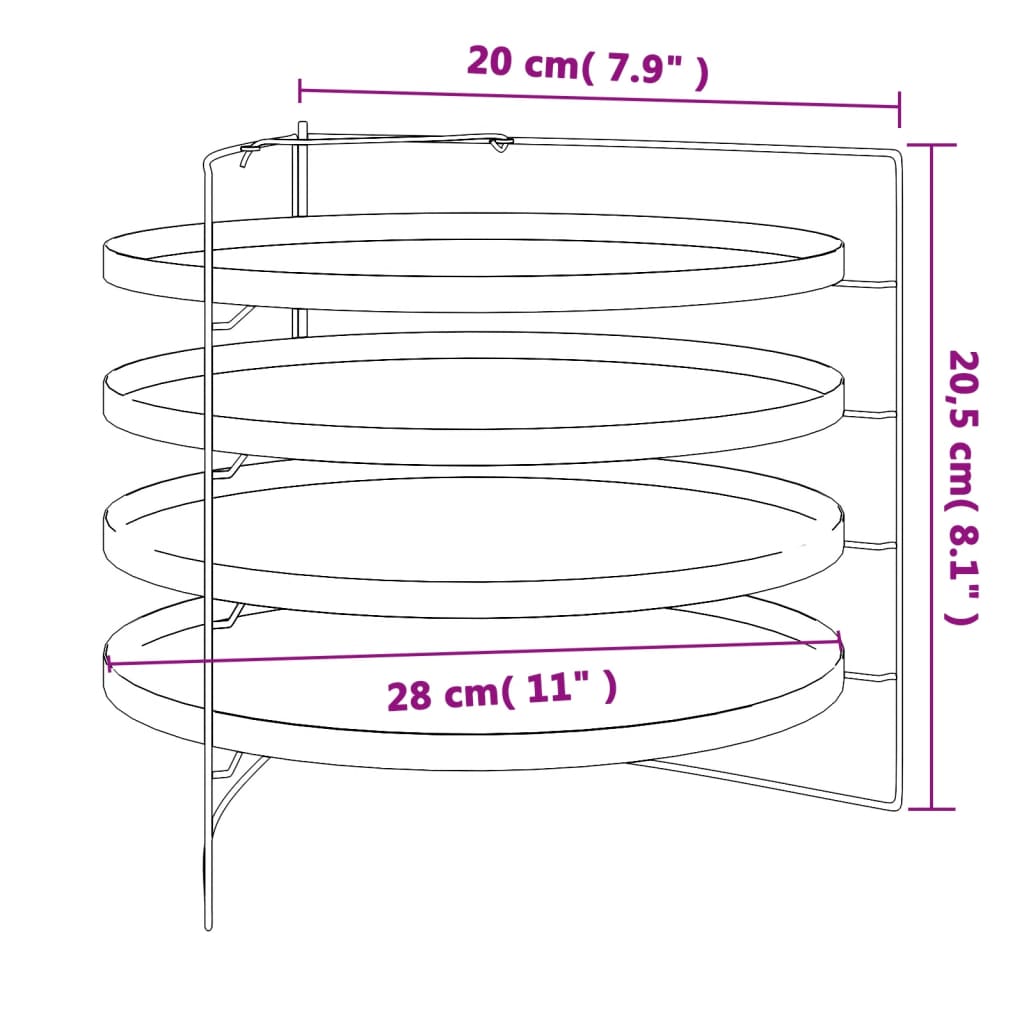 Teglie per Pizza 4 pz con Porta Teglie Ø 28 cm in Acciaio 154983