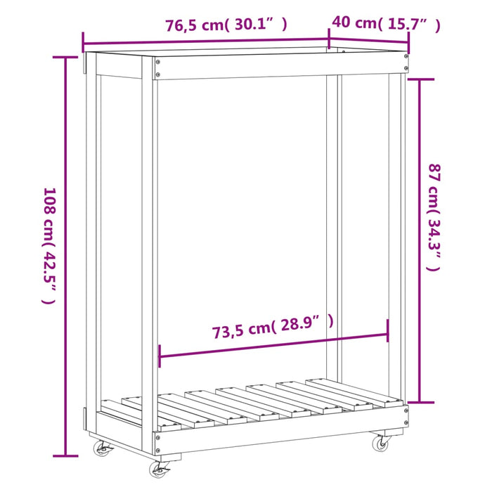 Portalegna con Ruote 76,5x40x108 cm Legno Massello di Pino 832325