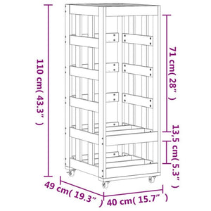 Portalegna con Ruote 40x49x110 cm Legno Massello di Pino 832327