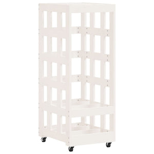 Portalegna con Ruote Bianco 40x49x110 cm Legno Massello di Pino 832328