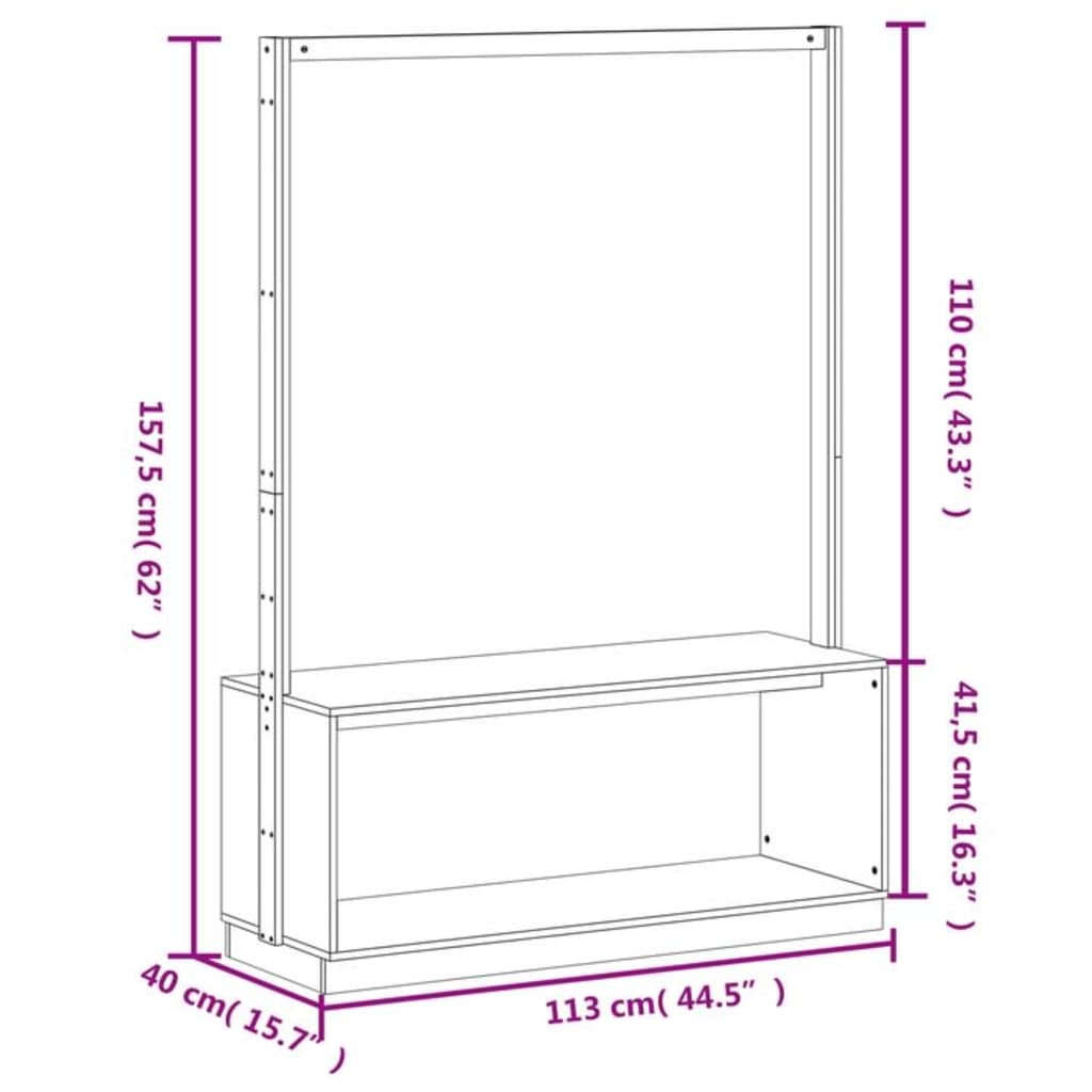 Appendiabiti con Porta Scarpe 113x40x157,5 cm Massello Pino 832329