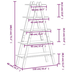 Scaffale 5 Ripiani a Forma di A 110x40x180,5 cm Massello Pino 832332