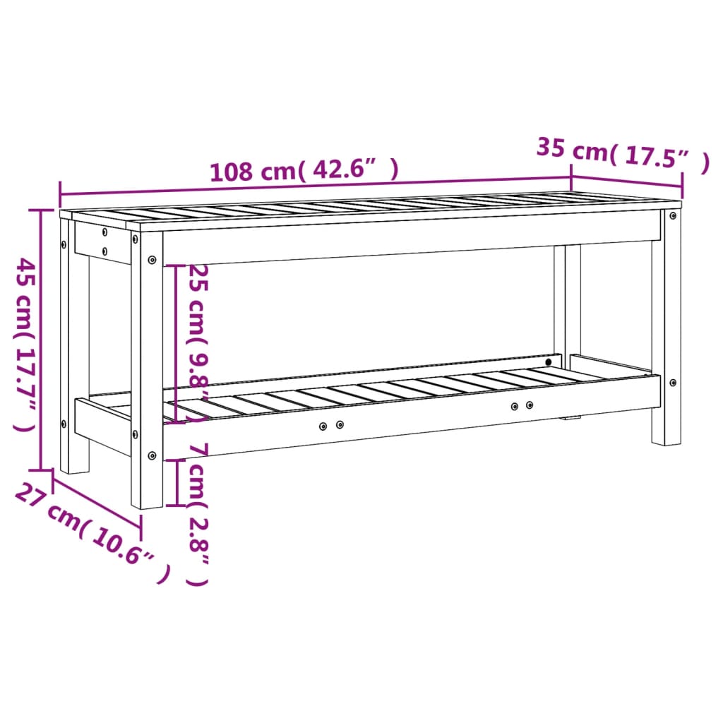 Panca da Giardino Bianca 108x35x45 cm Legno Massello di Pino 832383