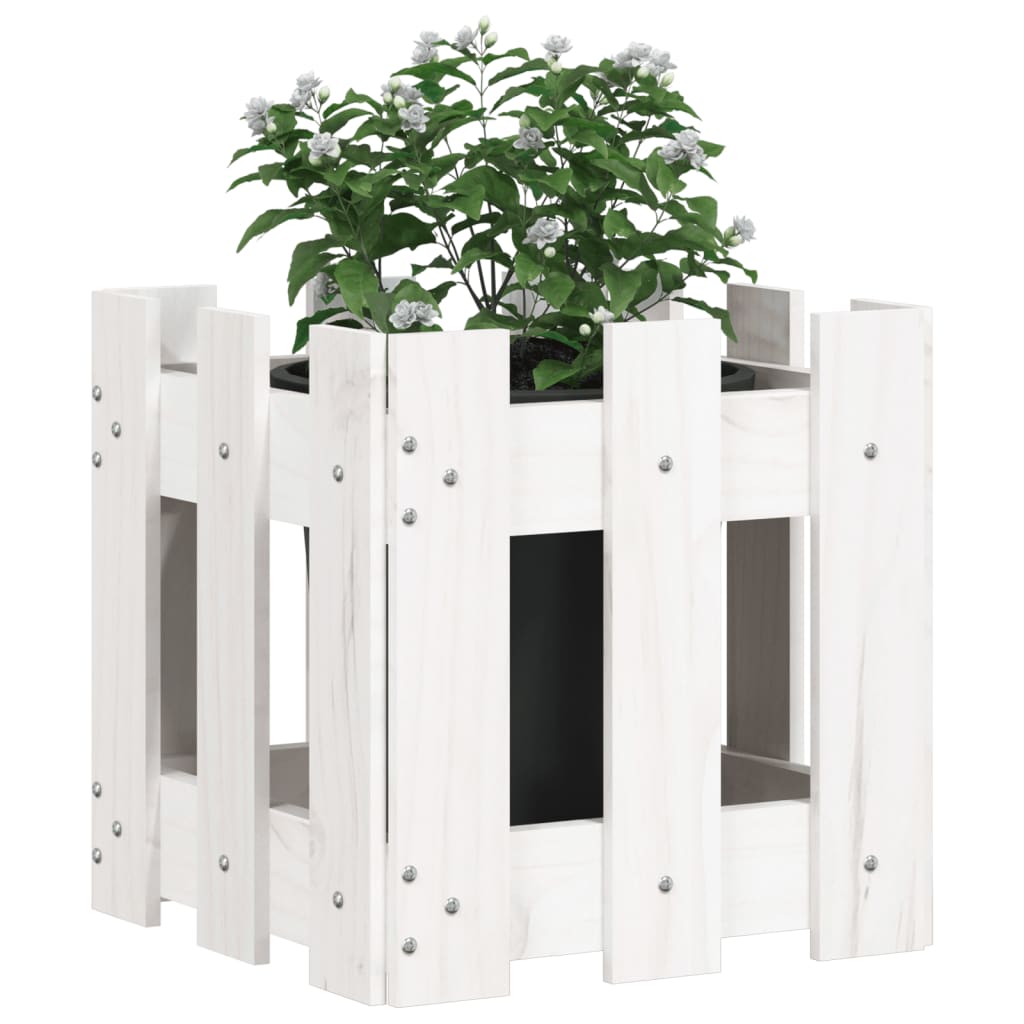 Fioriera Giardino a Recinzione Bianco 30x30x30 cm Massello Pinocod mxl 107568