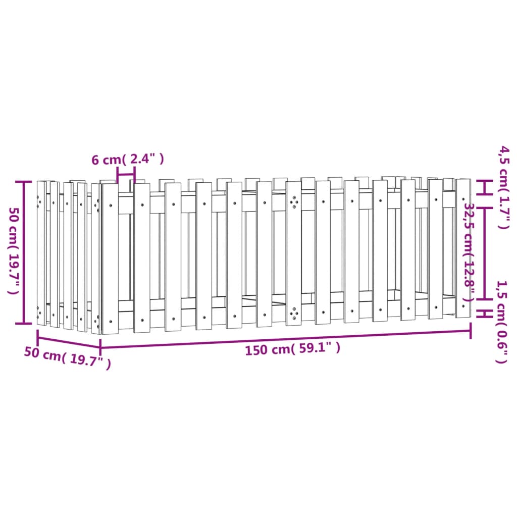 Fioriera Rialzata Giardino Recinzione 150x50x50cm Legno Douglas 832495