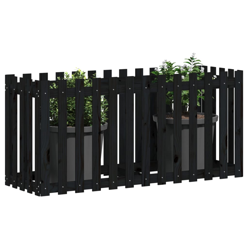 Fioriera Giardino a Recinzione Nera 150x50x70cm Massello Pinocod mxl 131605