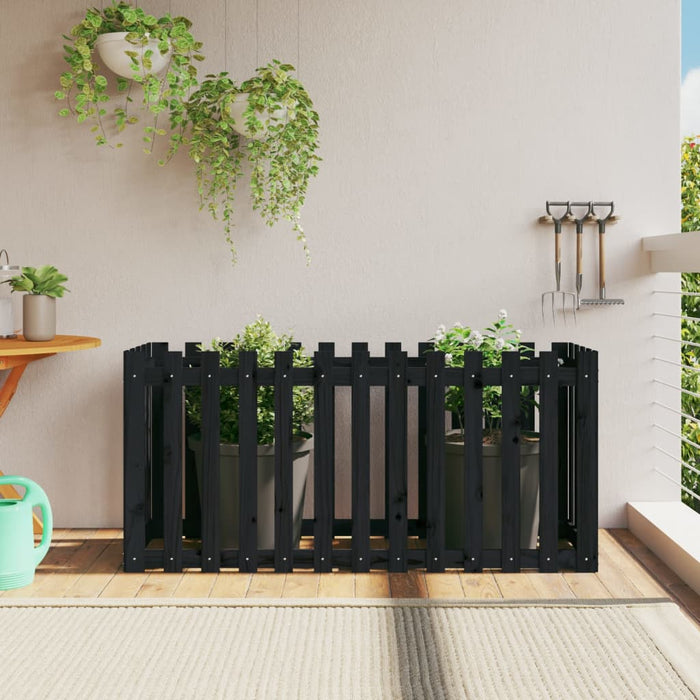 Fioriera Giardino a Recinzione Nera 150x50x70cm Massello Pinocod mxl 131605