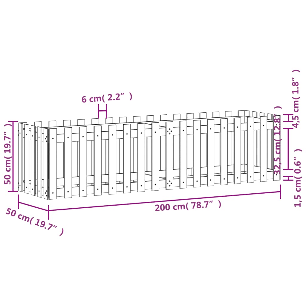 Fioriera da Giardino Recinzione 200x50x50cm Massello Douglas 832510