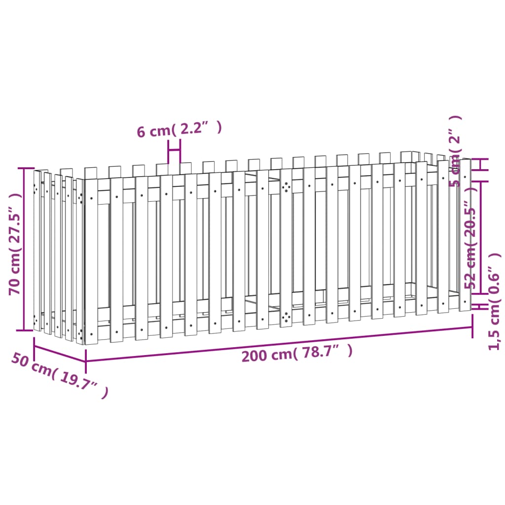 Fioriera da Giardino Recinzione 200x50x70cm in Pino Impregnato 832516