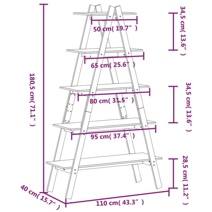 Scaffale 5 Ripiani a Forma di A 110x40x180,5 cm Massello Pino 833337