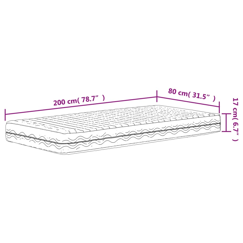 Materasso in Schiuma Bianco 80x200 cm Durezza H2 H3 356338