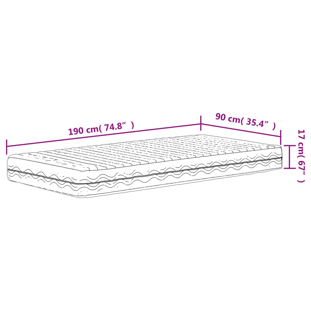 Materasso in Schiuma Bianco 90x190 cm Durezza H2 H3 356339