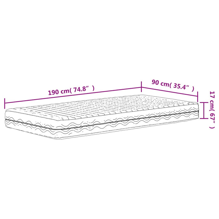 Materasso in Schiuma Bianco 90x190 cm Durezza H2 H3 356339